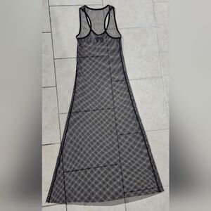 YD YANA Black Rhinestone Shimmery Long Mesh Fishnet Dress Swimsuit Cover Up M